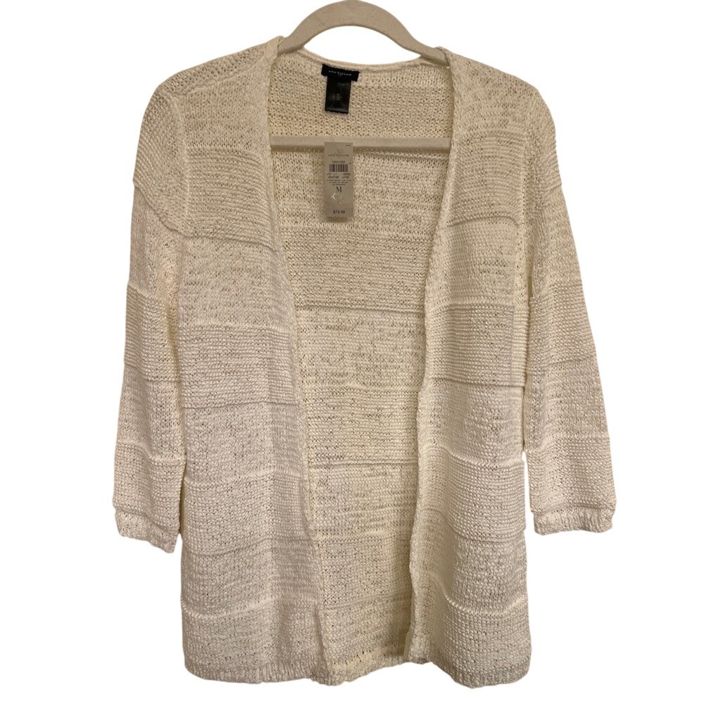 Ann Taylor Ivory Open-Front Knit Cardigan